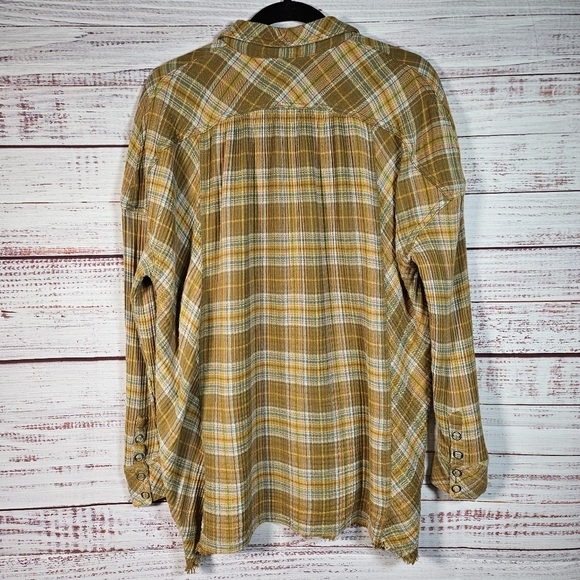 Free People olive green plaid button down top - Picture 12 of 16